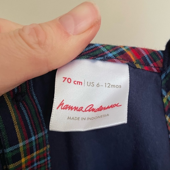 Hanna Andersson navy plaid romper, size 6-12m - Picture 5 of 7